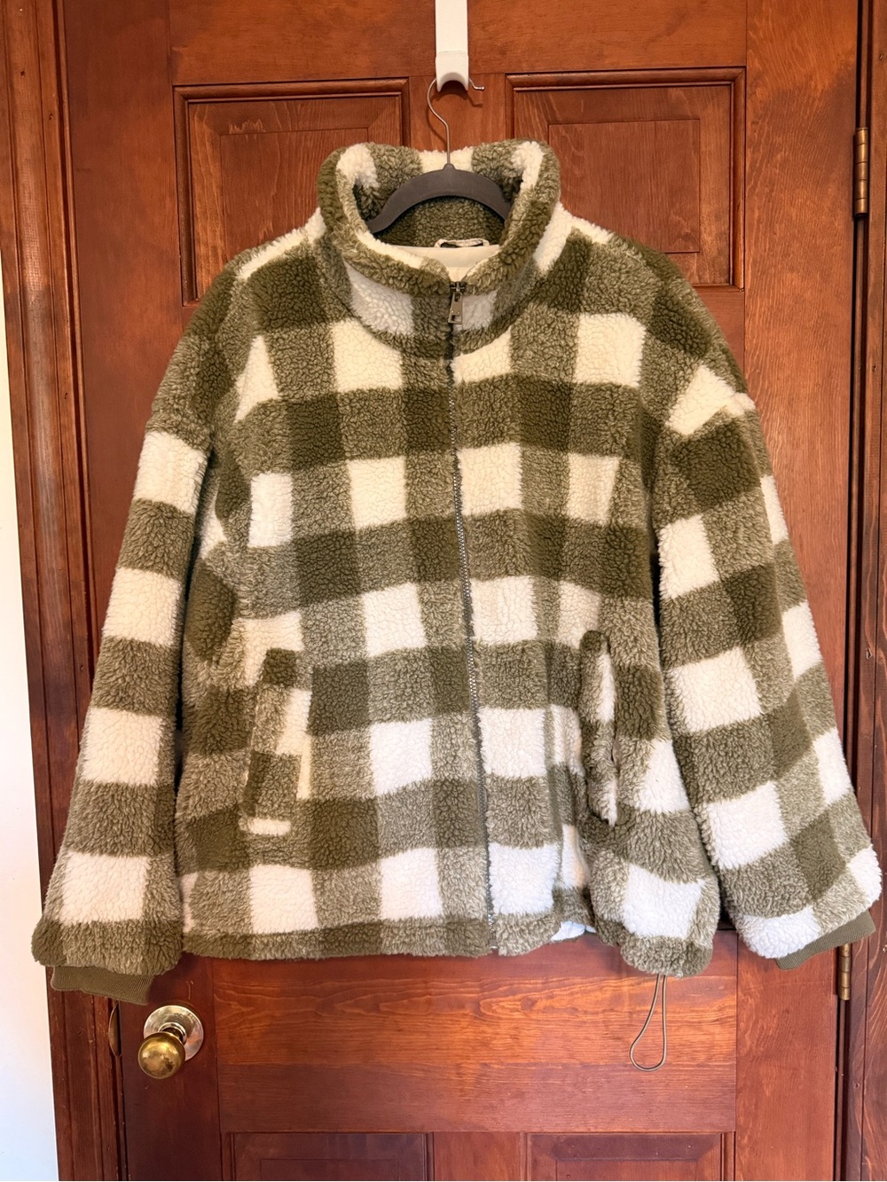 Levi’s Sherpa Fleece Plaid Full Zip Jacket Olive Cream XXL